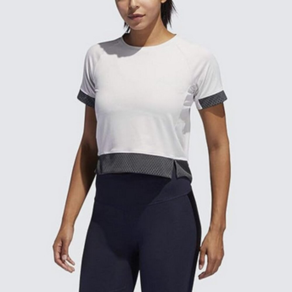Women's Adidas Boxy Mesh T-Shirt Greyish White & Grey DU3465 Large L